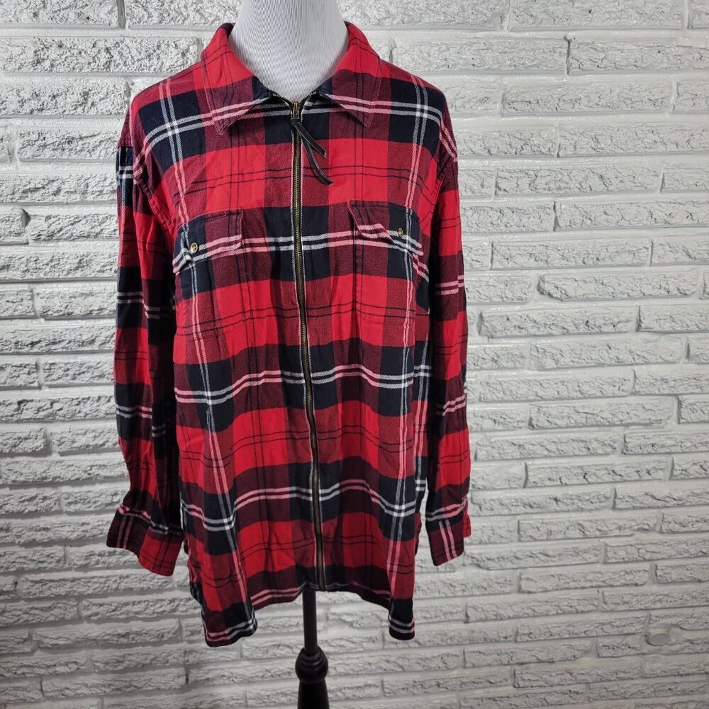Chaps Mens Shirt 2X Long Sleeve Red Paid Full Zip Pockets Collar PLA139E